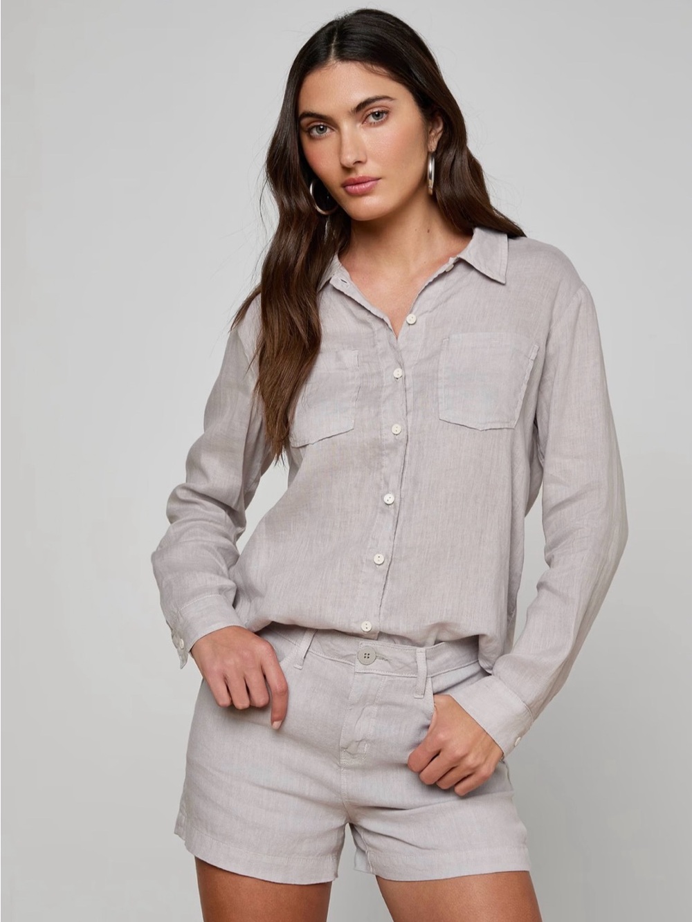 L'AGENCE Isla Linen Shirt - Light Pewter